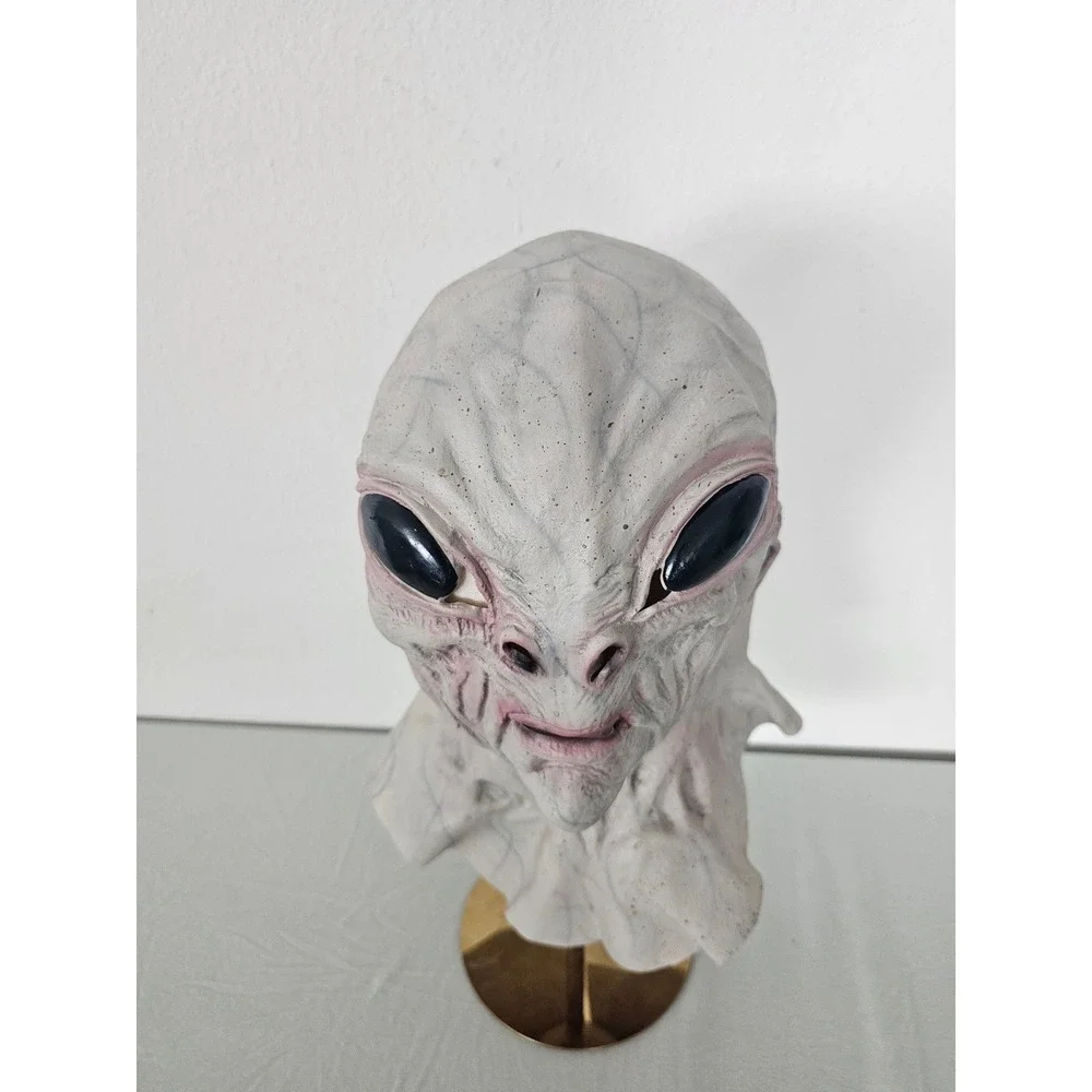 Realistic Grey Alien Full Head Latex Mask Halloween Costume Sci-Fi Prop Grey